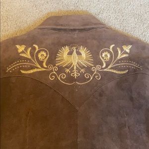 ROPER Embroidered Brown Leather Jacket - Sz Small